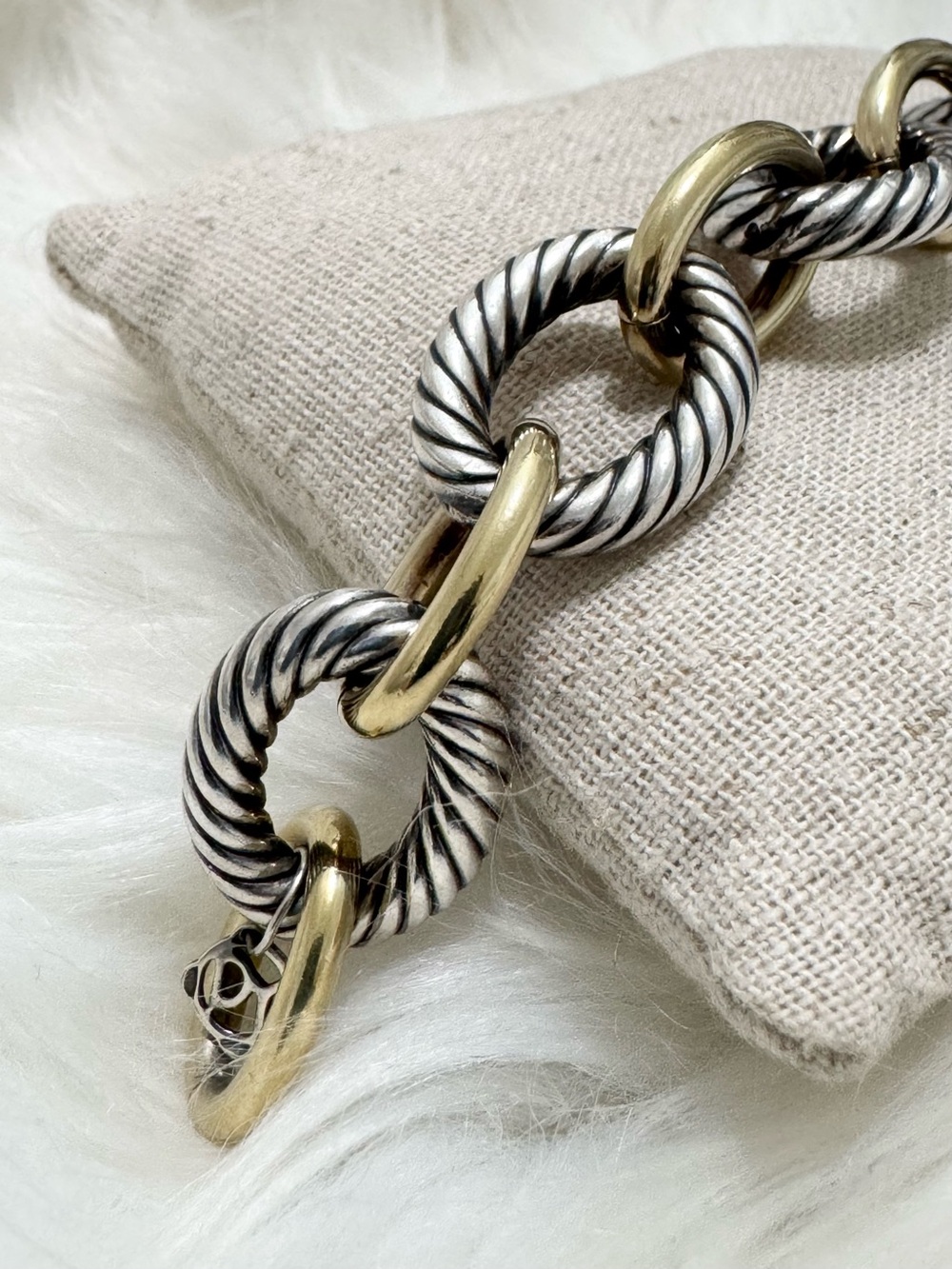 David Yurman XL Oval Link .925 18K Gold Cable Link Bracelet - Picture 4 of 10